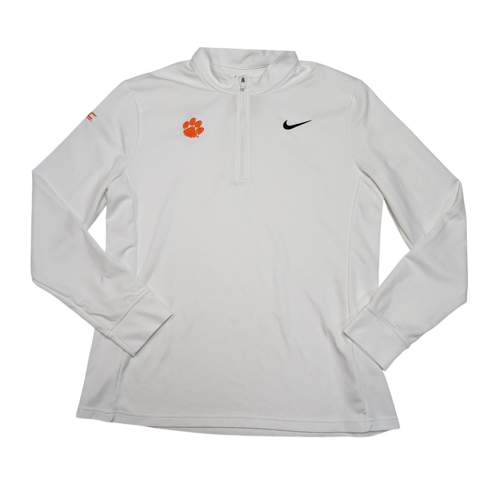 Nike Clemson Tigers 1/4 Zip Pullover Large White Polyester Mens ACC DJ8521-106